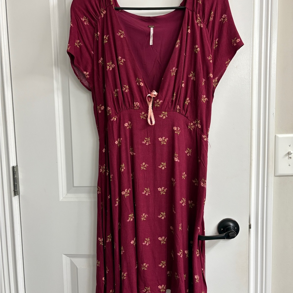 Free People Burgundy Floral Midi Dress